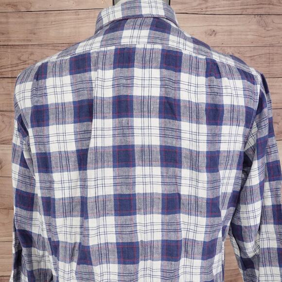 J.Crew Mercantile Shirt 100% Linen Mens Medium Blue White Plaid Button Down - Picture 5 of 8